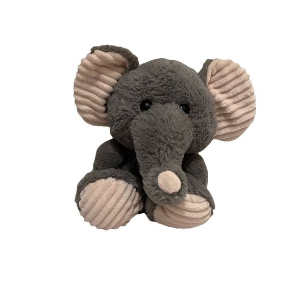 Five Below Gray Elephant Plush Sitting Light Pink Ribbed Ears Feet 9" Stuff Toy - Picture 1 of 8